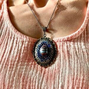 Elegant Bronze and Blue Pendant Necklace